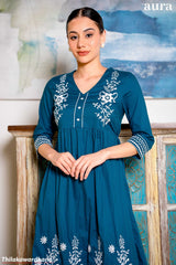 Aura Floral Embroidered Gathered Midi Dress