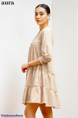 Aura Blush Check Tier Dress