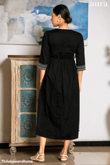 Aura Floral Embroidered Gathered Midi Dress