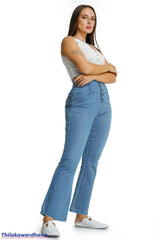 High Rise Button Flare Jean