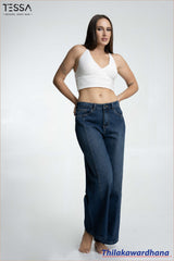 TESSA Dark Indigo Front Seam Wide Leg Denim