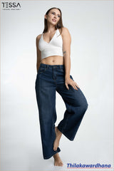 TESSA Dark Indigo Front Seam Wide Leg Denim
