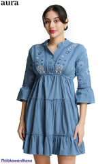 Aura Floral Embroidered Tiered Dress
