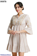 Aura Floral Embroidered Tiered Dress