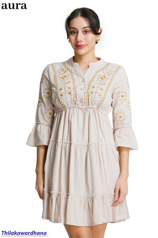 Aura Floral Embroidered Tiered Dress