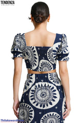 Tendenza Square Neck Puff Sleeve Crop Top