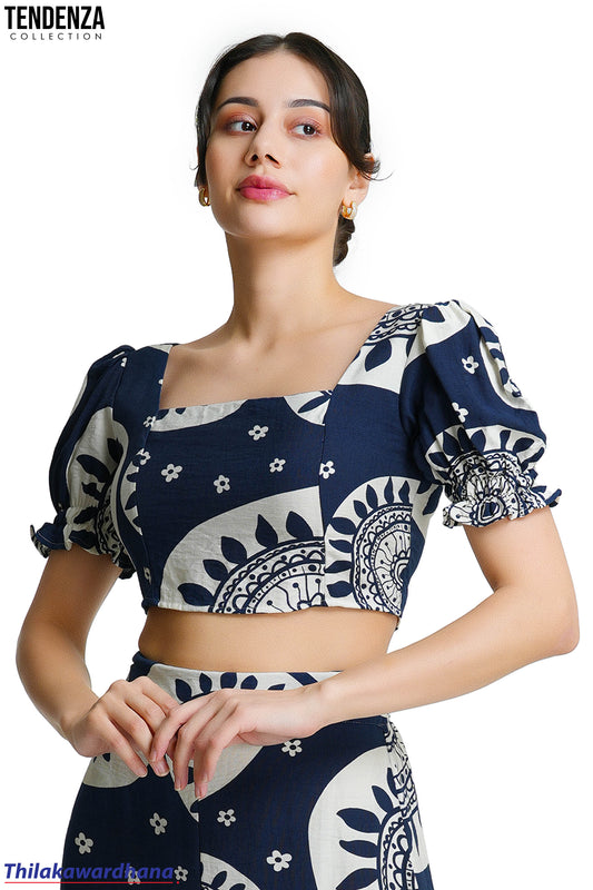 Tendenza Square Neck Puff Sleeve Crop Top