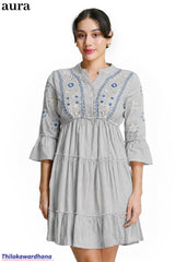 Aura Floral Embroidered Tiered Dress