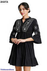 Aura Floral Embroidered Tiered Dress