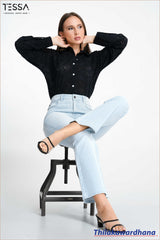 TESSA StripeFlex Wide Denim Pant – Ice Blue