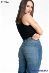TESSA Side Split Crop Jean - Ice Blue