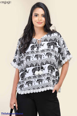 Engage Elephant Print Lace Trim Top