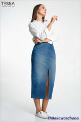 TESSA Luxe Slit Mid Washed Skirt