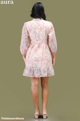 Aura Pink Floral Tie Waist Tiered Dress