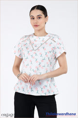 Engage Floral Lace Detail Short Sleeve Top