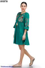 Aura Paisley Embroidered Tie-Up Dress