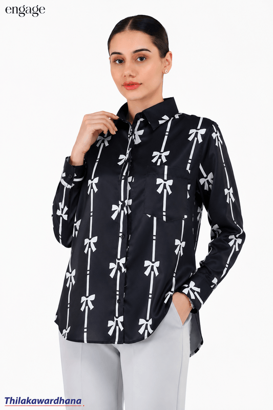 Engage Bow Print Button Down Shirt