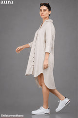 Aura High Low Button Front Linen Shirt Dress