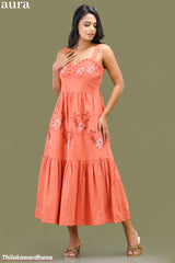 Aura Embroidered Sweetheart Neck Linen Dress