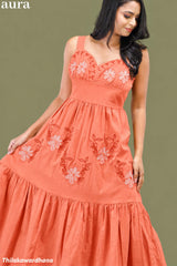 Aura Embroidered Sweetheart Neck Linen Dress