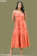 Aura Embroidered Sweetheart Neck Linen Dress