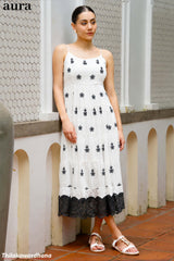 Aura Floral Embroidered Tiered Maxi Dress
