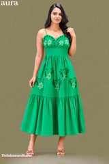 Aura Embroidered Sweetheart Neck Linen Dress