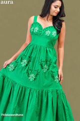 Aura Embroidered Sweetheart Neck Linen Dress