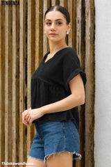 Tendenza V Neck Babydoll Peplum Top