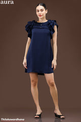 Aura Ruched Ruffle Sleeve Mini Dress