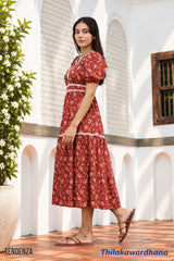 Tendenza Contrast Trim Lace Floral Dress