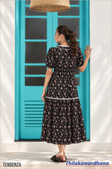 Tendenza Contrast Trim Lace Floral Dress