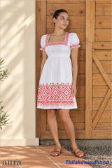Aura Printed Square Neck Fit & Flare Dress