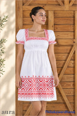Aura Printed Square Neck Fit & Flare Dress