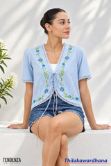Tendenza Floral Embroidered Tie Up Top