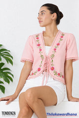 Tendenza Floral Embroidered Tie Up Top