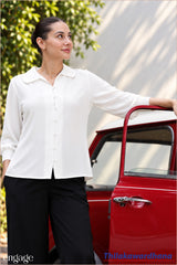 Engage Smocked Cuff Button Front Top