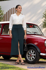 Akasi High Waist Front Slit Midi Skirt