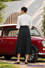 Akasi High Waist Front Slit Midi Skirt