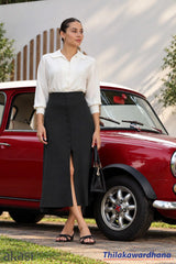 Akasi High Waist Front Slit Midi Skirt