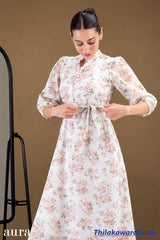 Aura Button Front Self Tie Waist Belted Dress