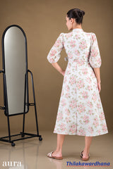 Aura Button Front Self Tie Waist Belted Dress