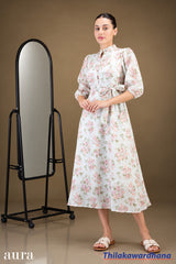 Aura Button Front Self Tie Waist Belted Dress