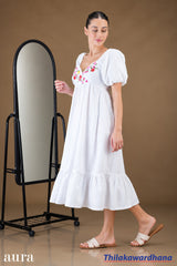 Aura Floral Embroidered Puff Sleeve Mini Dress