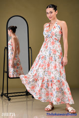 Aura Halter Smocked Tiered Maxi Dress