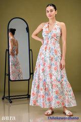 Aura Halter Smocked Tiered Maxi Dress