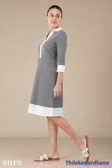 Aura Textured Contrast Detailed Dress