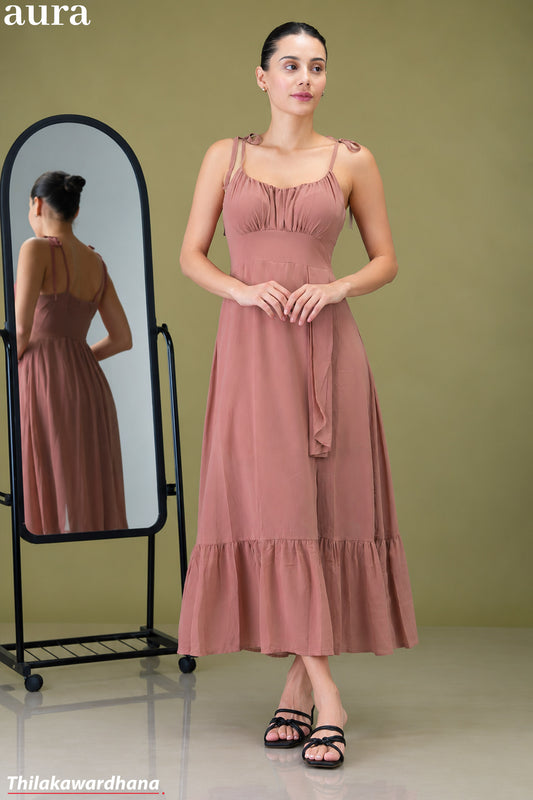 Aura Gathered Bust Ruffle Hem Maxi Dress