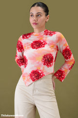 Bella Floral Print Asymmetric Hem Top