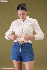 Tendenza Cutlone Drawstring Long Sleeve Top
